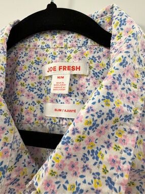Joe Fresh Men's Slim Floral Button-Up Shirt - White with Pink & Blue Flowers